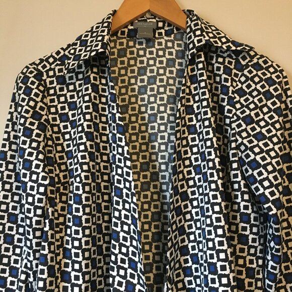 Ann Taylor Designer Ogee Print Tie Hem Dress Shirt - Picture 4 of 16